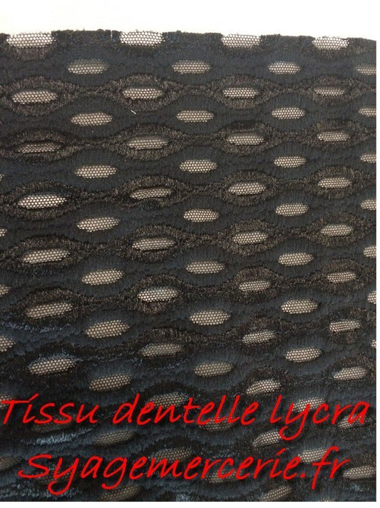 Encaje ancho de lycra negro para lencería.