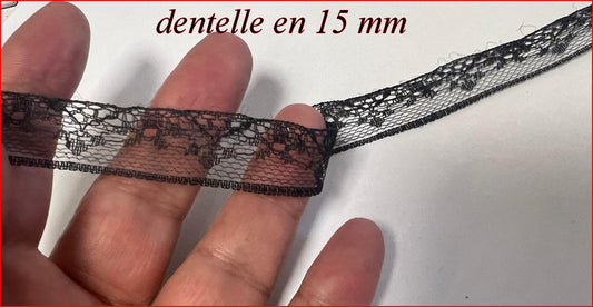 🖤 Dentelle Noire 15 mm – Fine et Élégante | BH Tissus Prix soldé : 0,50 € / mètre