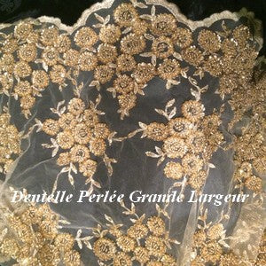 Dentelle Perlée Au Mètre Doré Or En Grande Largeur Pour Caftan Et Cérémonie.