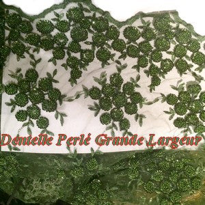 Dentelle Perlée Au Mètre Vert Couture Kaki en Grande Largeur.
