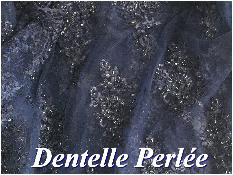 Dentelle Perlée  Bleu Marine En Grande Largeur Pour Robes De Cérémonie, Bustier Et Lingerie De Luxe.