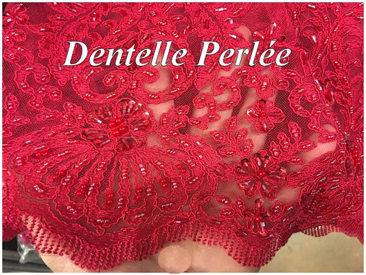 Dentelle Perlée Rouge En Grande Largeur , Pour Robes De Cerémonie, Bustier Et Lingerie De Luxe.