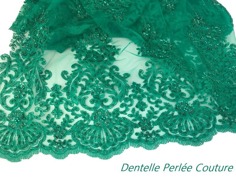 Dentelle Perlée vert émeraude En Grande Largeur, Pour Robes De Cerémonie, Bustier Et Lingerie De Luxe.