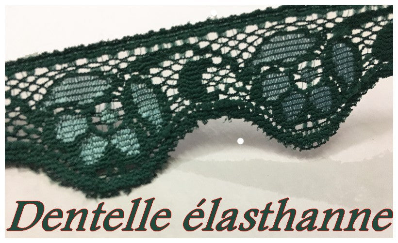 Dentelle Rachel Lycra Elastique Au mètre  En 2.5 cm Vert Emeraude Couture Pour Lingerie, Décorations Et Loisirs Créatifs.