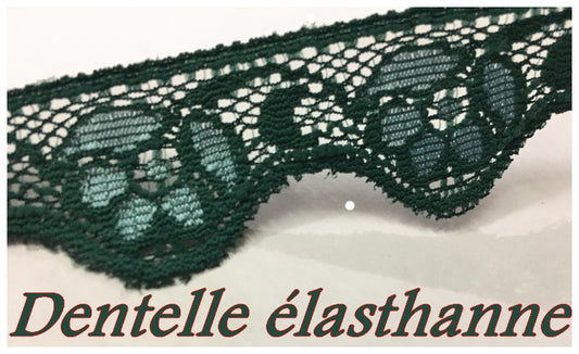 Encaje elástico Rachel de lycra por metro en 2,5 cm, color verde esmeralda, para costura de lencería, decoración y aficiones creativas.