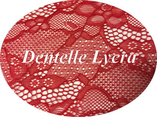 Encaje de lycra bordado rojo de ancho amplio para lencería, decoraciones y personalizaciones.