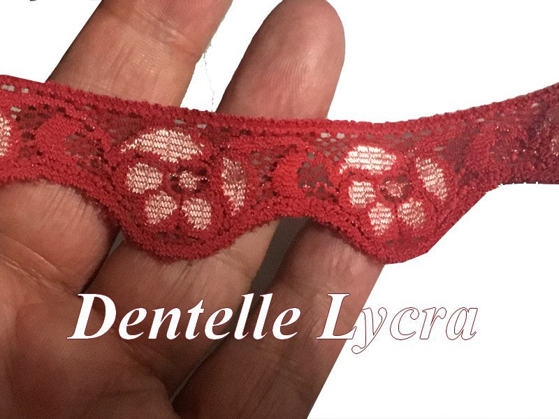 Dentelle Rouge Lycra Elastique Au mètre Couture Pour Lingerie, Décorations Et Loisirs Créatifs.