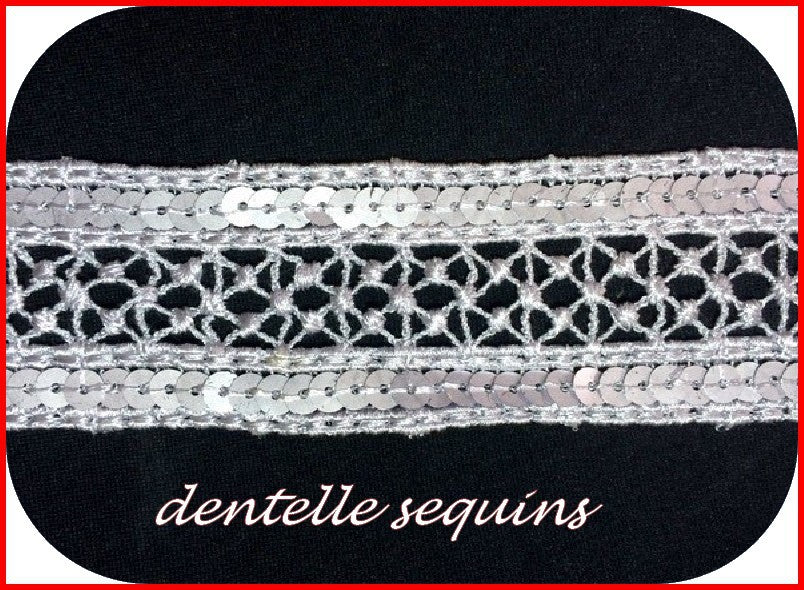 Dentelle Sequin Guipure Brodé En 4.5 Cm Grise