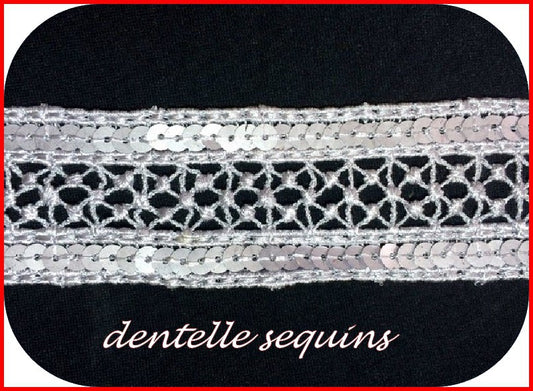 Dentelle Sequin Guipure Brodé En 4.5 Cm Grise