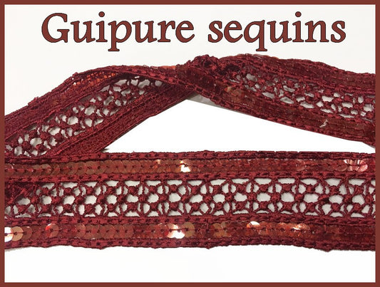 Dentelle Sequins Guipure Brodé En 4.5 Cm BOrdeaux Couture.