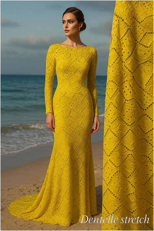 Dentelle stretch jaune fantaisie – au mètre