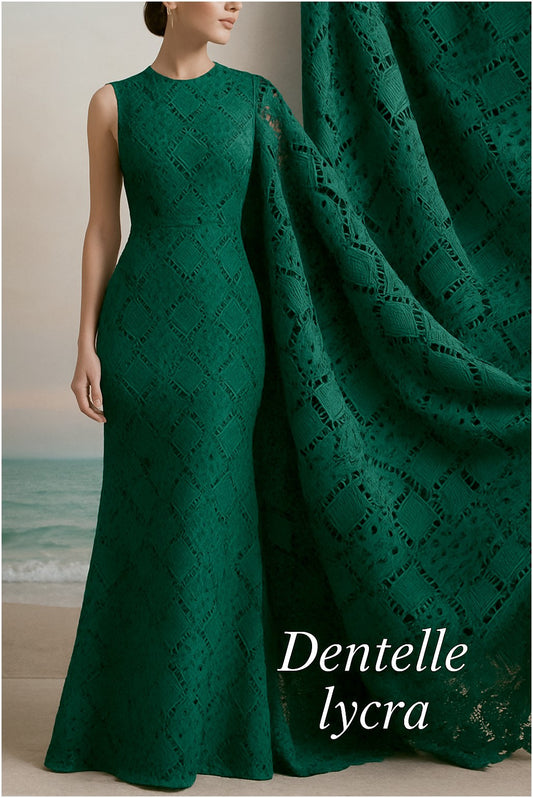 Dentelle Stretch Vert Fantaisie 150cm - Dentelle Élastique Premium au Mètre