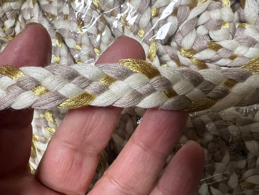 Galon Tressé Tricolore 15mm Beige Blanc Doré - Cordon Décoratif Luxe Style Chanel