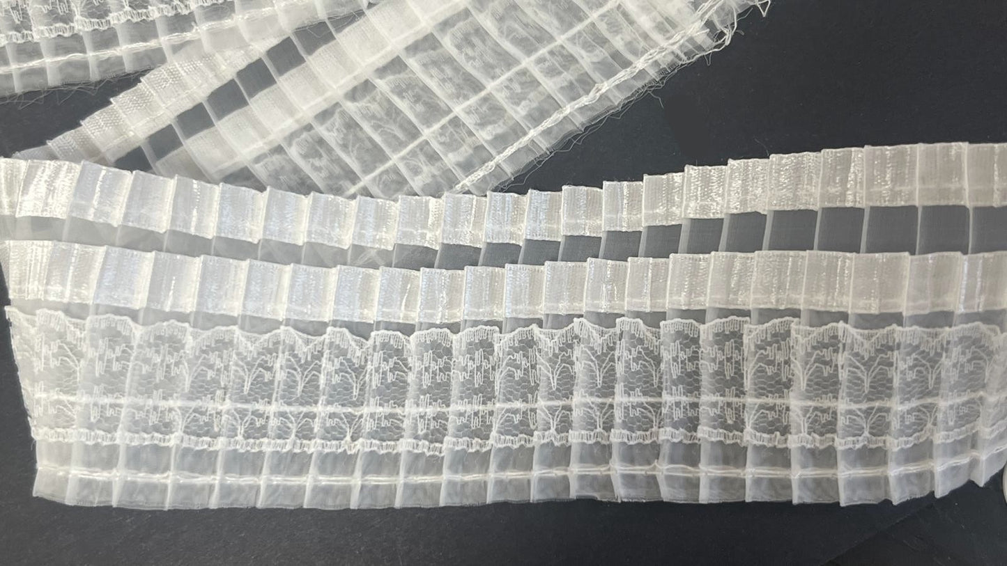 Bande Plissée Organza Blanc — Bordure Dentelle & Satin 6 cm Au Mètre