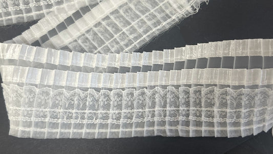 Bande Plissée Organza Blanc — Bordure Dentelle & Satin 6 cm Au Mètre