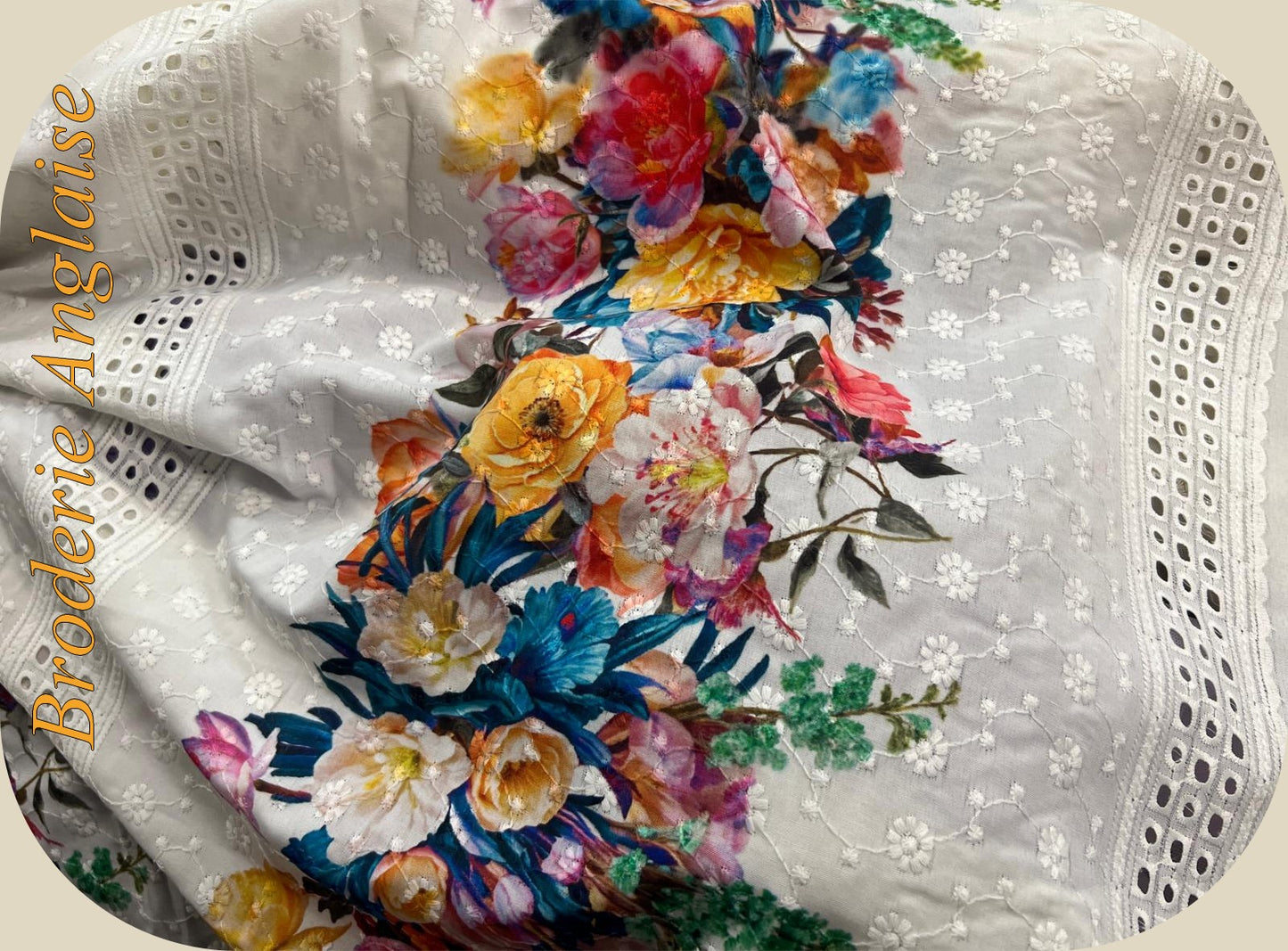 Tissu Broderie Anglaise Fleurie 100% Coton