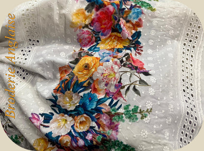 Tissu Broderie Anglaise Fleurie 100% Coton