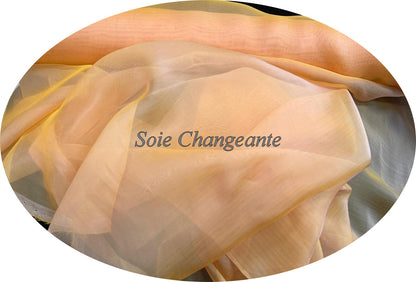 Mousseline de Soie Changeante Pêche et Jaune 145 cm - Haute Couture