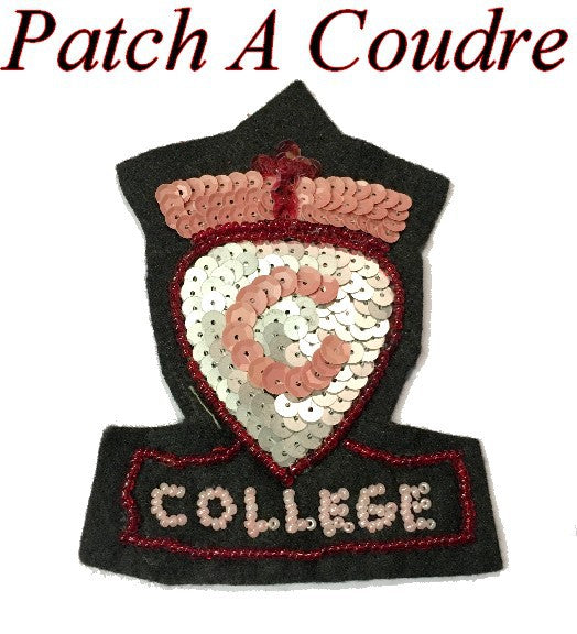 Ecusson Couture " College " Avec  Perles Et Sequins A Coudre Pour Customisations.