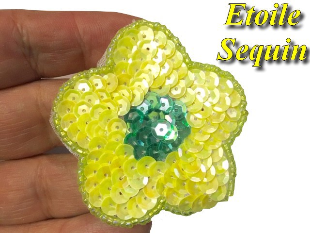 Yellow and Green Sequin Star Shaped Patch Badge for Decorations and Customizations.