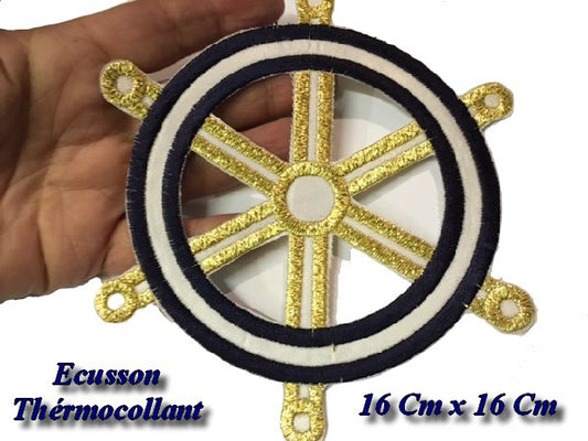 Iron-on Marine and Gold Rudder Patch Badge for Decorations and Customizations.