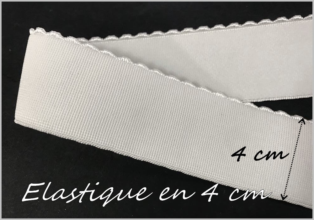 élastique Festonné Blanc en 4 cm de large - Elastique Plat Au Mètre en 40 mm Blanc Pour lingerie et couture
