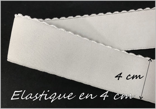 élastique Festonné Blanc en 4 cm de large - Elastique Plat Au Mètre en 40 mm Blanc Pour lingerie et couture