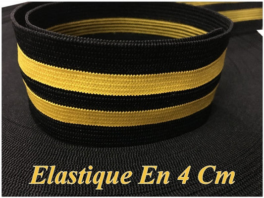 Elastique Jaune Fluo Sur Fond Noir En 4 Cm, Ruban Plat Elastique  Au Mètre A Coudre .