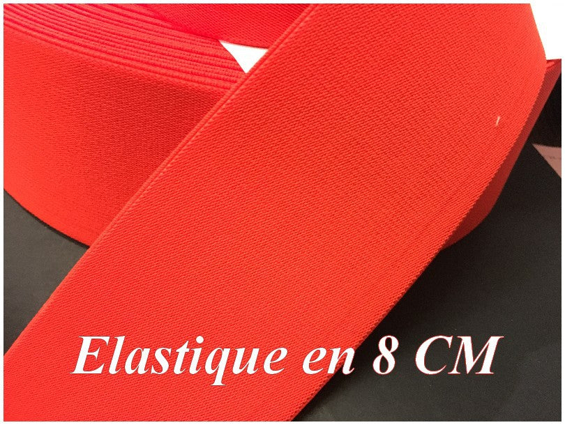 Extra Strong and Thick Flat Fluorescent Orange Elastic by the Meter, 8cm Wide for Sewing.