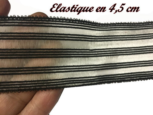Elastique Plat A Coudre En Rayure Noir Sur Fond Transparent Et Noir Au Mètre en 4,5 Cm  Pour La Couture Et La Customisations.