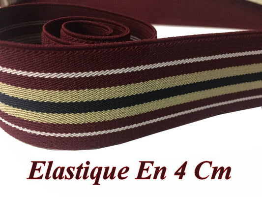 Elastique Plat A Rayure Bordeaux, beige Et Noir En 4 Cm Au Mètre A Coudre  Pour Ceintures Loisirs Créatifs Et Customisations.