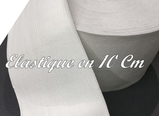 Elastique Plat Au Mètre en 10 Cm De Largeur Couleur Blanc Pour La Couture.