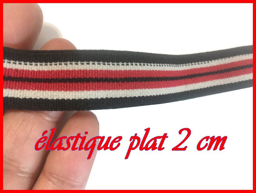 Elástico Plano por Metros de 20 mm con Rayas Rojas y Negras para Coser.
