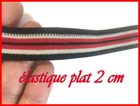 Elastique Plat Au Mètre en 20 mm A Rayure Rouge Et Noir  Pour La Couture.