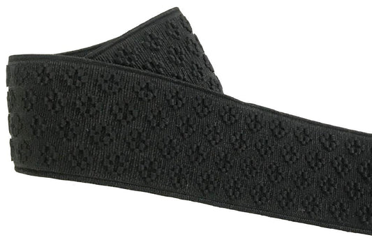 Elastique plat brodé noir 4 cm : idéal pour ceintures, loisirs créatifs et customisations