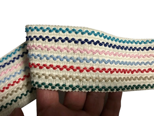 Elastique Plat Croquet Multicolore Sur Fond Blanc En 7 Cm Au Mètre Couture