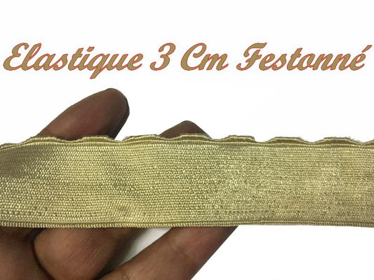 Elastique Plat En 3 Cm Festonné A Coudre, Ruban Lycra Beige Pour Lingerie, et Customisations.