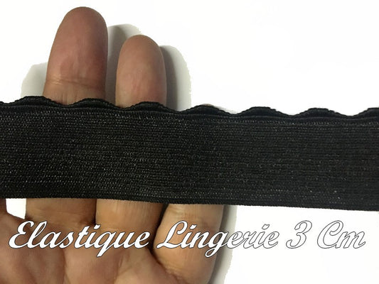 Elastique Plat En 3 Cm Festonné A Coudre, Ruban Lycra Noir Pour Lingerie, et Customisations.