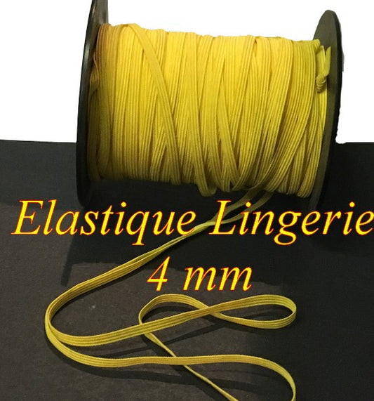 Elastique Plat En 4 mm A Coudre, Ruban Lycra Jaune Pour Lingerie, et Customisations.