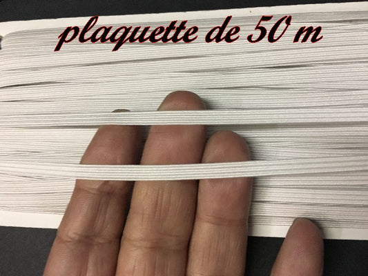 Elastique Plat En 6 Gommes  Blanc Vendu Par Plaquette de 50 Mètres Pour La Couture