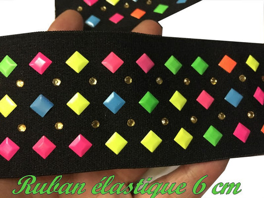 Elastique Plat Multicolore Sur Fond Noir En 6 Cm Au Mètre A Coudre  Pour Ceintures Loisirs Créatifs Et Customisations.