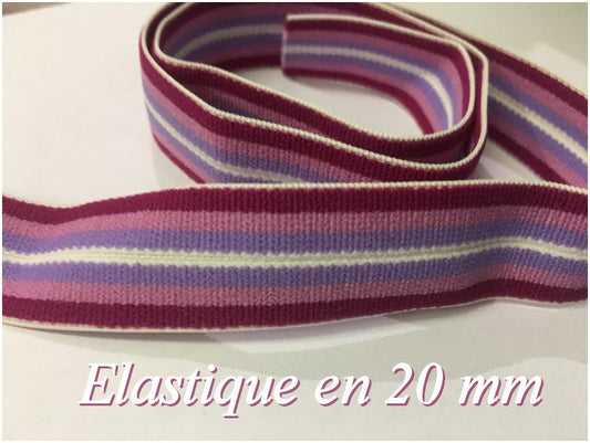 Elastique Plat Parme et violet Au Mètre en 20 mm A Rayure Pour La Couture.