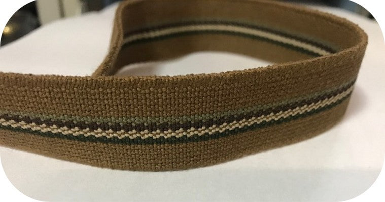 Elastique Plat Rigide Au Mètre en 25 mm A Rayure Marron, Kaki Et beige