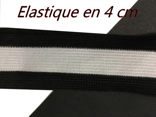 Elastique Ruban Plat Noir et Blanc En 4 Cm Au Mètre A Coudre  Pour Ceintures Loisirs Créatifs Et Customisations.