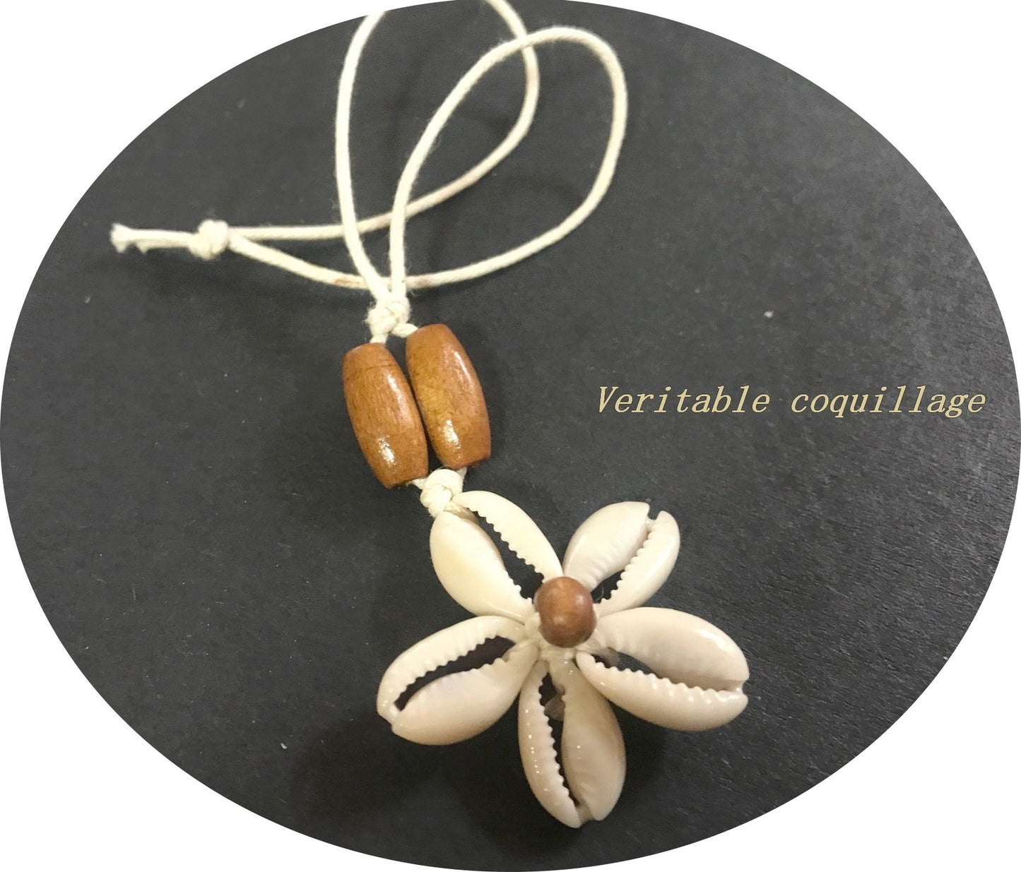 "Élégance Naturelle : Pendentif Perlé en Bois et Véritable Coquillage pour une Customisation Unique