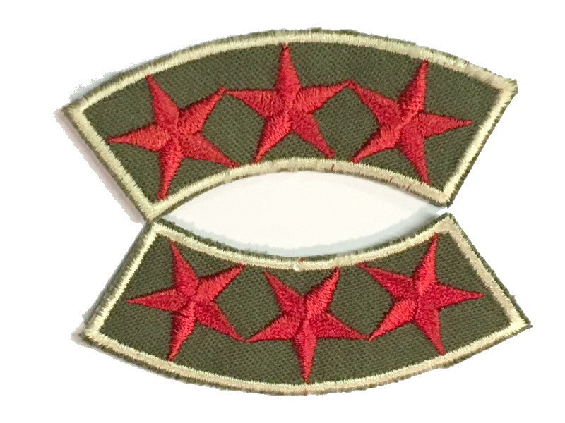 Military Epaulette Emblem Badge Stitching 3 Red Stars on Khaki Background