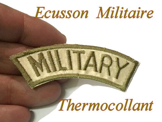 Military Epaulette Emblem Badge Sewing "MILITARY" Embroidered In Khaki Color