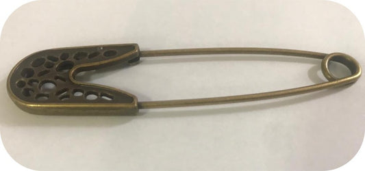 8 cm bronze metal safety pin, transformed into a brooch for decorations.