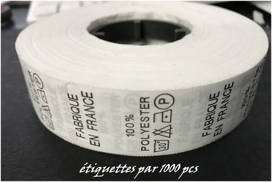 Etiquette De Vêtements  100 % Polyester x  Par 1000 Pièces A Coudre De Composition Textile , Contexture " FABRIQUE EN FRANCE ".