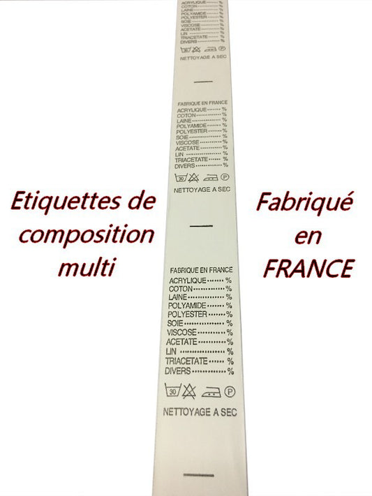 Etiquette De Vêtementst A Coudre Au Mètre Par  13 Piéces A Coudre De Composition Textile , Contexture " FABRIQUE EN FRANCE ".